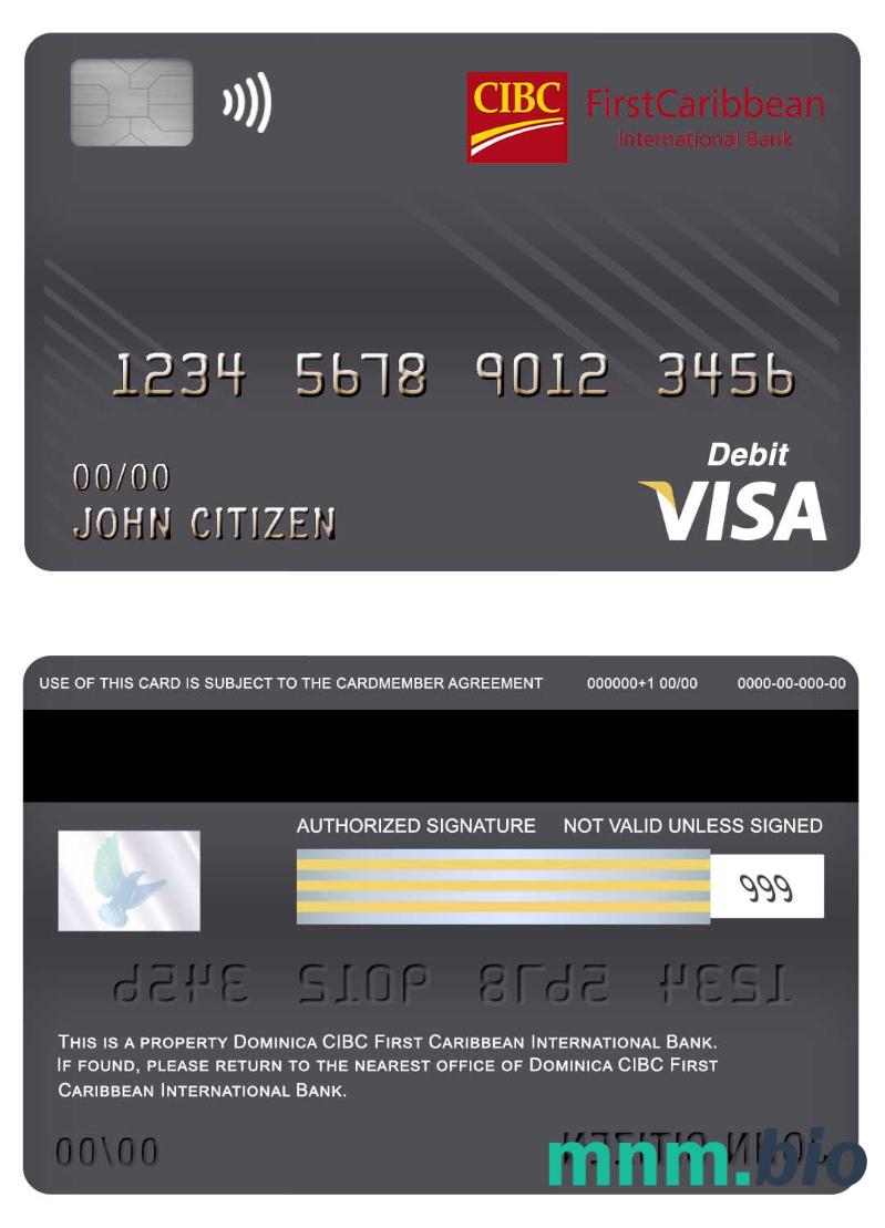 Dominica CIBC First Caribbean International bank visa debet karta przykład w formacie PSD